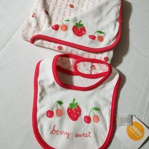 Gymboree Newborn Essentials {Strawberry} Used blanket & NWT Bib